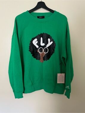 Forever 21 X Shea Anthony Graphic 'FLY' Afro Graphic Pullover Sweatshirt Size 1X